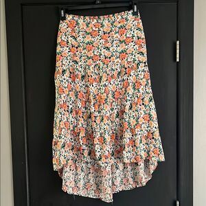A-Line Tiered Midi Skirt in Orange and Green